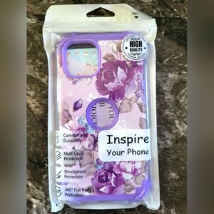 Robust Purple Floral Phone Case For Iphone 14 / 13, 6.1 Inch